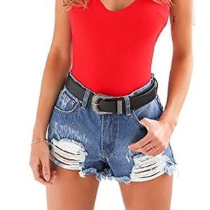 Cute Distressed High Waist Jean Shorts XL